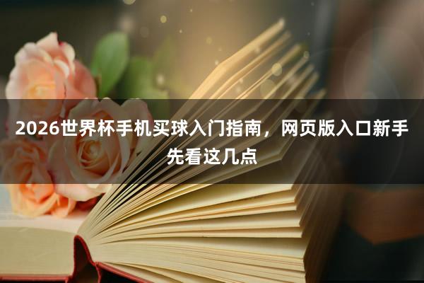 2026世界杯手机买球入门指南，网页版入口新手先看这几点