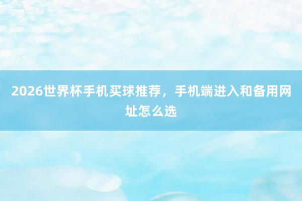 2026世界杯手机买球推荐，手机端进入和备用网址怎么选